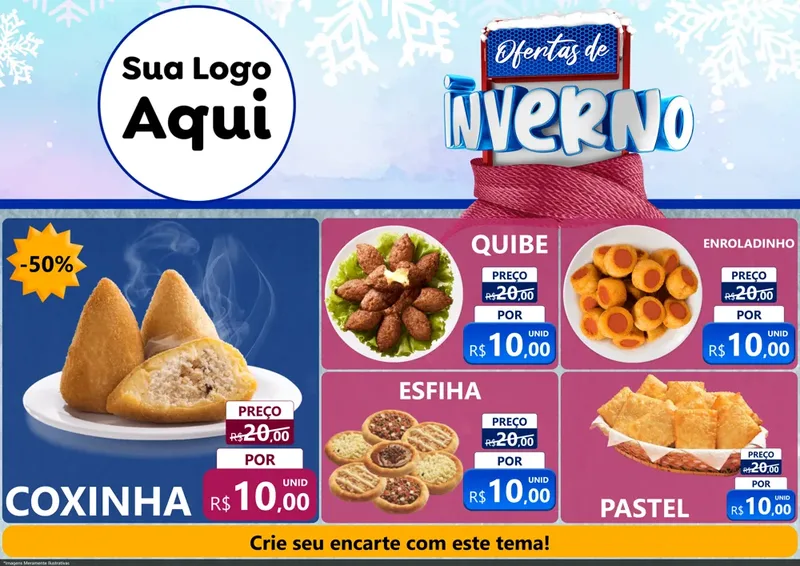 Modelo de Encarte para Encarte A4 Horizontal com o tema Ofertas de Inverno para Salgadaria