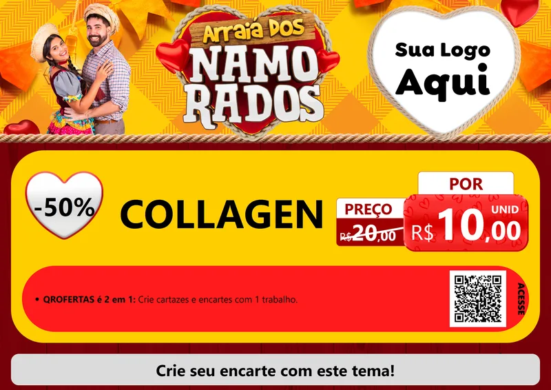 Modelo de Cartaz para Cartaz A4 Horizontal com o tema Arraiá dos Namorados para Suplementos alimentares