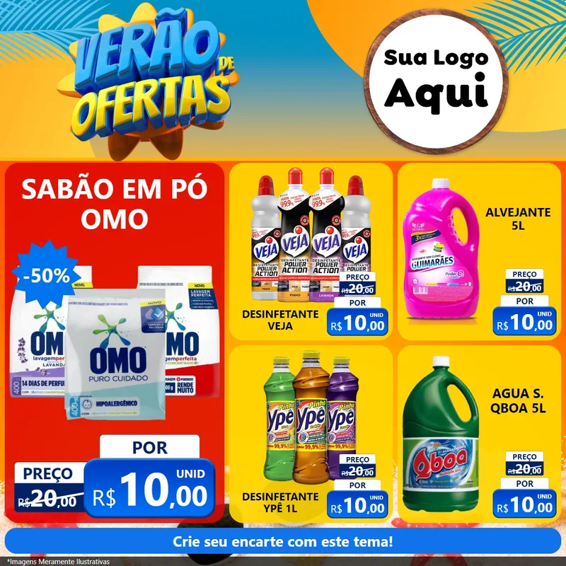 Modelo de Rede Social para Feed Facebook com o tema Verão de Ofertas para Produtos de Limpeza