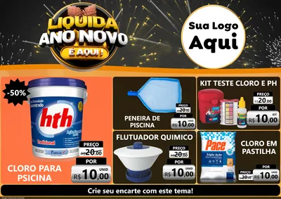 Modelo de Encarte para Encarte A4 Horizontal com o tema Liquida Ano Novo É Aqui! para Produtos para Piscina