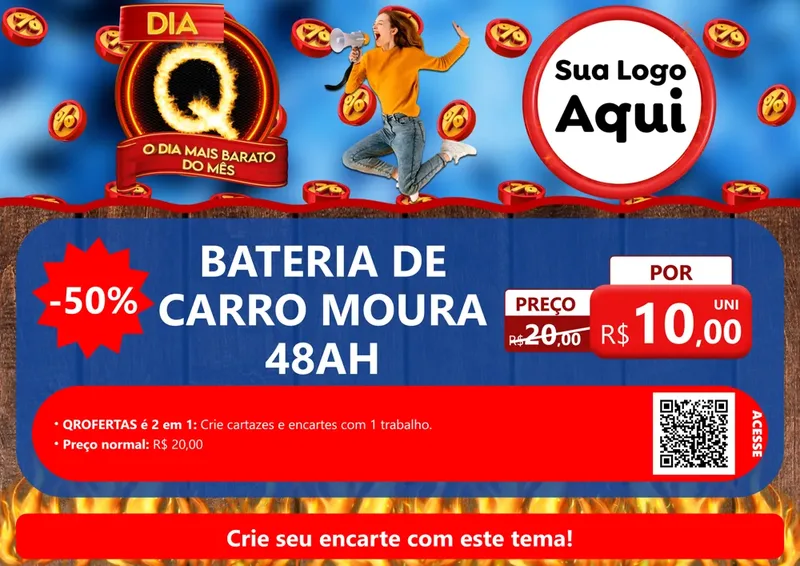Modelo de Cartaz para Cartaz A4 Horizontal com o tema Dia Q - O Dia Mais Barato Do Mês para Baterias Elétricas