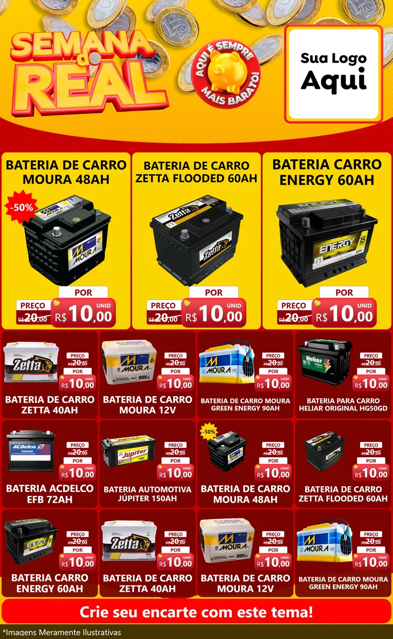 Modelo de Encarte para Encarte Grande com o tema Semana do Real para Baterias Elétricas