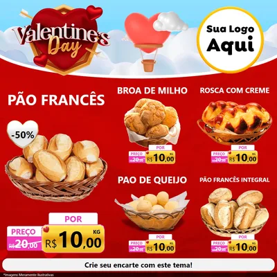 Modelo de Rede Social para Feed Facebook com o tema Valentine's Day para Padaria