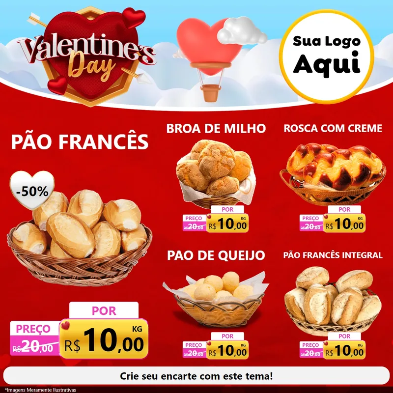 Modelo de Rede Social para Feed Facebook com o tema Valentine's Day para Padaria