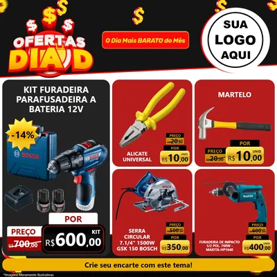 Modelo de Rede Social para Feed Facebook com o tema Ofertas Dia D para Maquinas e Ferramentas