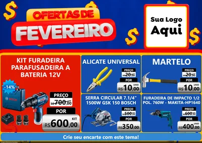 Modelo de Encarte para Encarte A4 Horizontal com o tema Ofertas de Fevereiro para Maquinas e Ferramentas