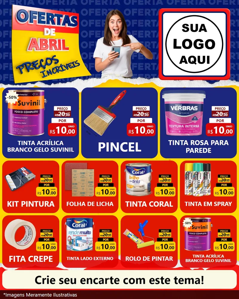 Modelo de Rede Social para Feed Instagram com o tema Ofertas de Abril - Preços Incríveis para Tintas e Ferramentas