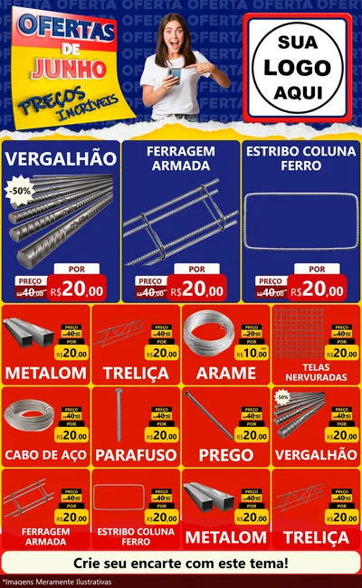 Modelo de Encarte para Encarte Grande com o tema Ofertas de Junho - Preços Incríveis para Ferragens