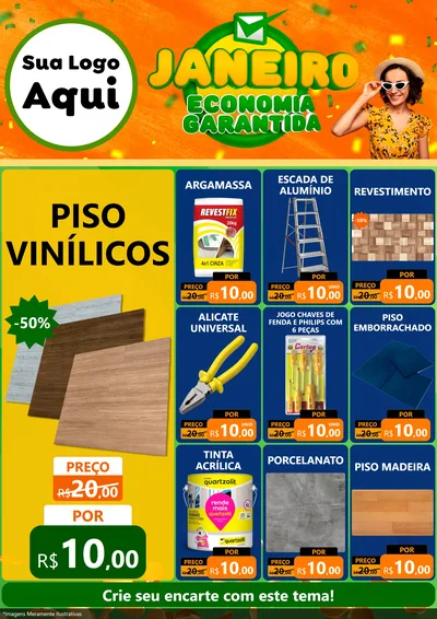 Modelo de Encarte para Encarte A4 Vertical com o tema Janeiro - Economia Garantida para Material para Construção