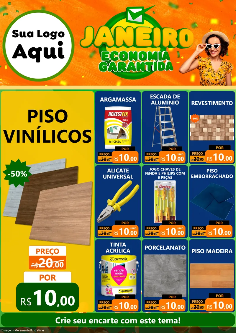 Modelo de Encarte para Encarte A4 Vertical com o tema Janeiro - Economia Garantida para Material para Construção