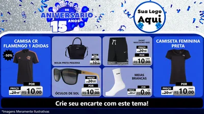 Modelo de TV para TV Horizontal com o tema Promoção de Aniversário - 15 Anos para Roupas e acessórios