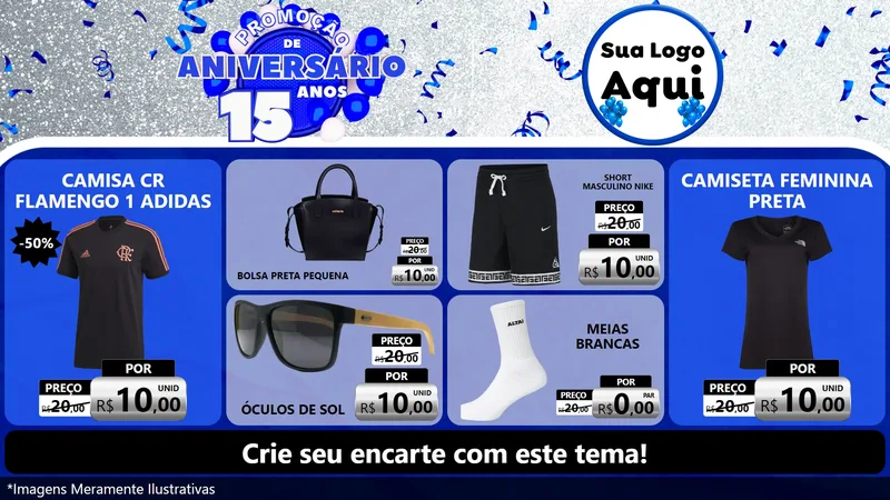 Modelo de TV para TV Horizontal com o tema Promoção de Aniversário - 15 Anos para Roupas e acessórios