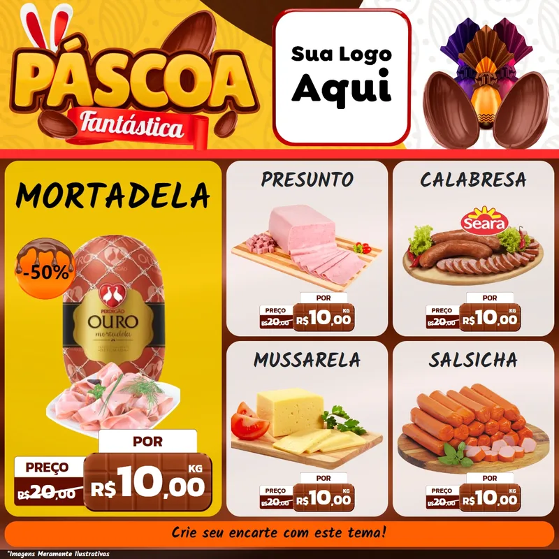 Modelo de Rede Social para Feed Facebook com o tema Páscoa Fantástica para Frios e Laticínios