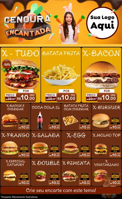 Modelo de Encarte para Encarte Grande com o tema Cenoura Encantada - Páscoa para Hamburgueria