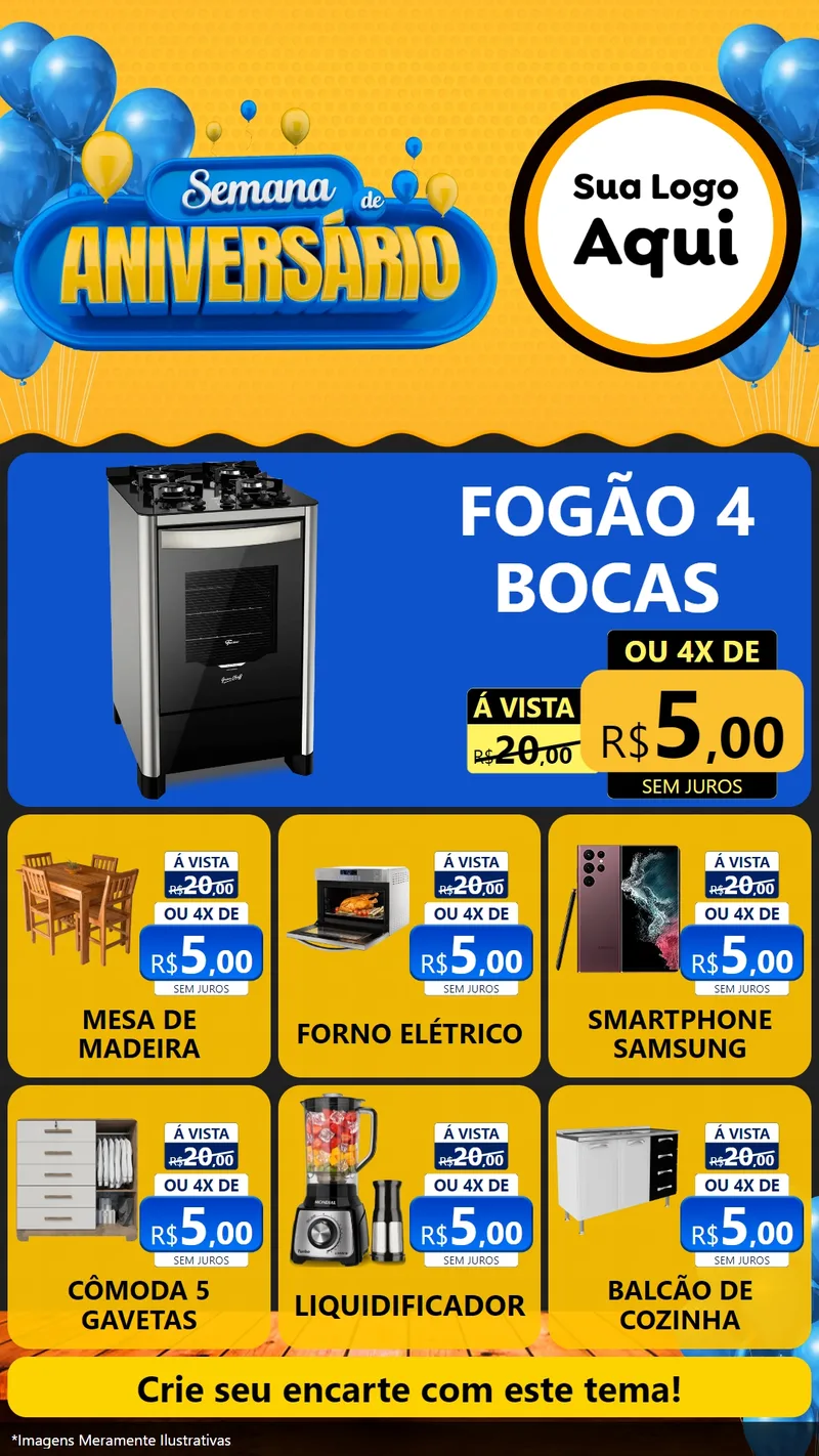 Modelo de Rede Social para Stories com o tema Semana de Aniversário para Móveis e Eletro