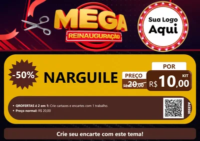 Modelo de Cartaz para Cartaz A4 Horizontal com o tema Mega Reinauguração para Tabacaria