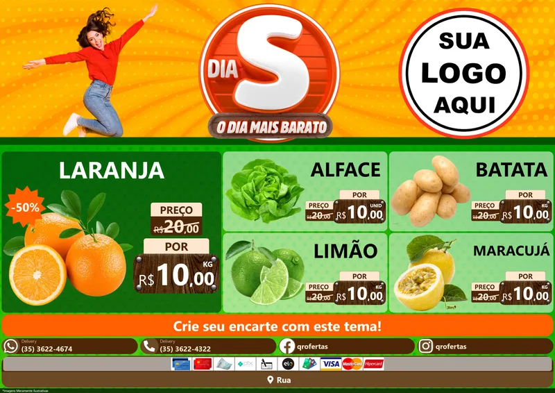 Modelo de Encarte para Encarte A4 Horizontal com o tema Dia S - O Dia Mais Barato para Hortifrúti
