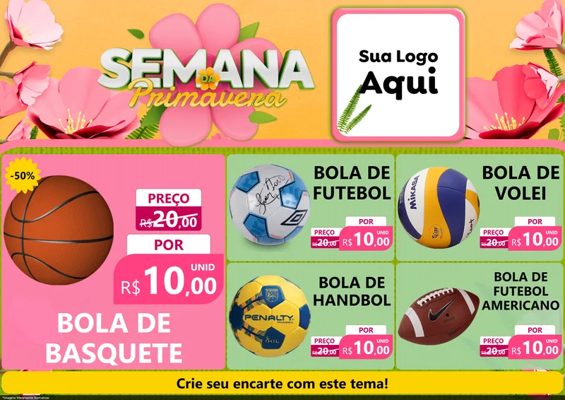 Modelo de Encarte para Encarte A4 Horizontal com o tema Semana da Primavera para Artigos Esportivos