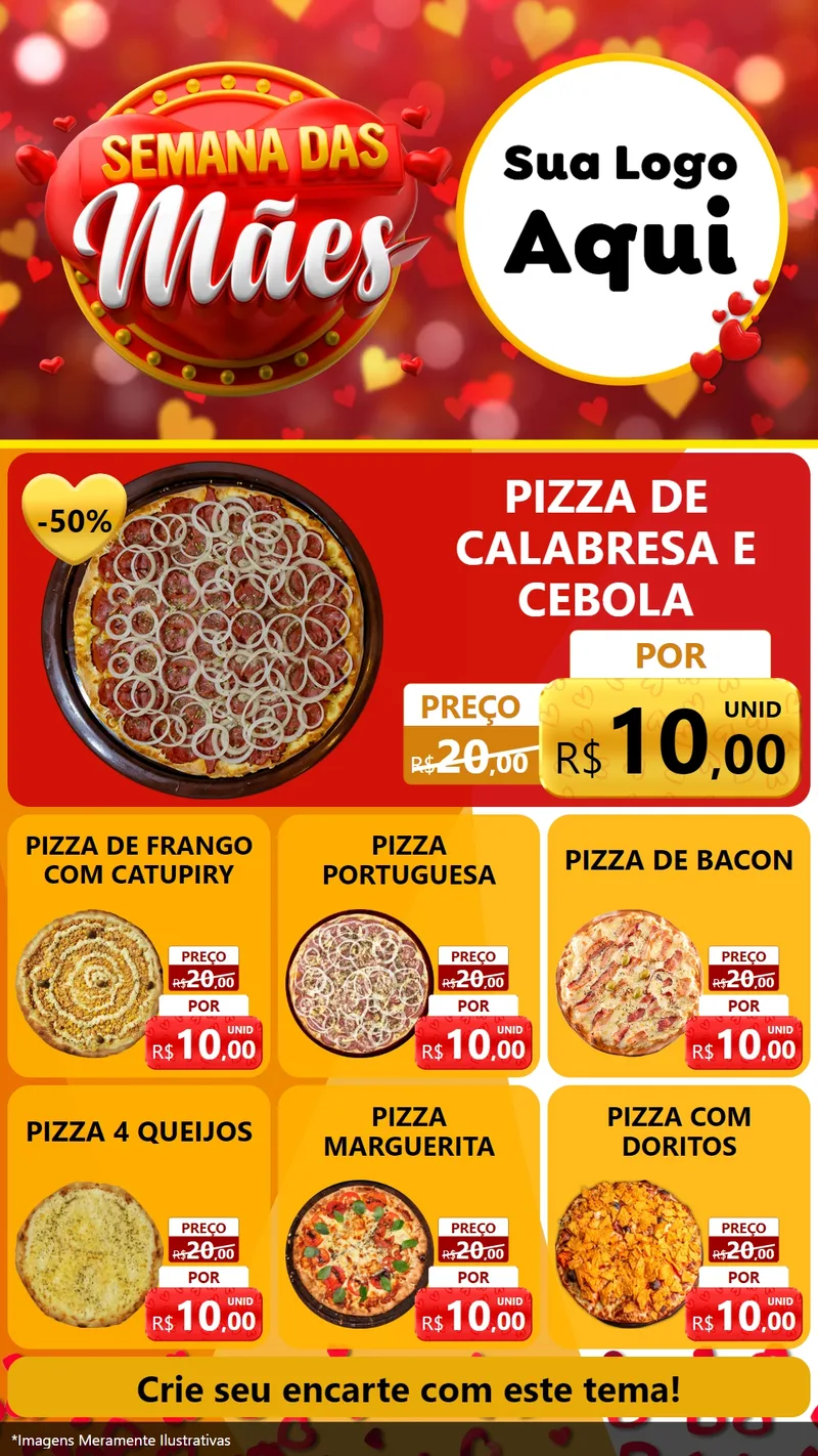 Modelo de Rede Social para Stories com o tema Semana das Mães para Pizzaria