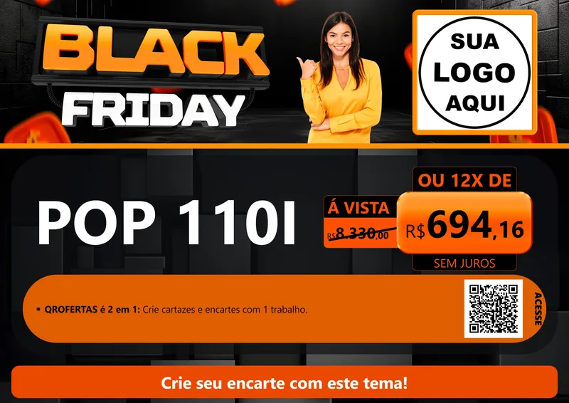 Modelo de Cartaz para Cartaz A4 Horizontal com o tema Black Friday para Concessionaria de Motos
