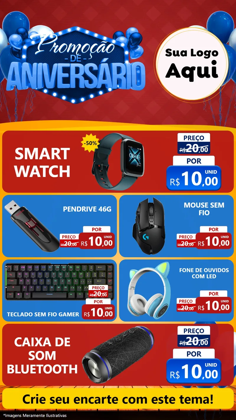 Modelo de TV para TV Vertical com o tema Promoção de Aniversário para Informática