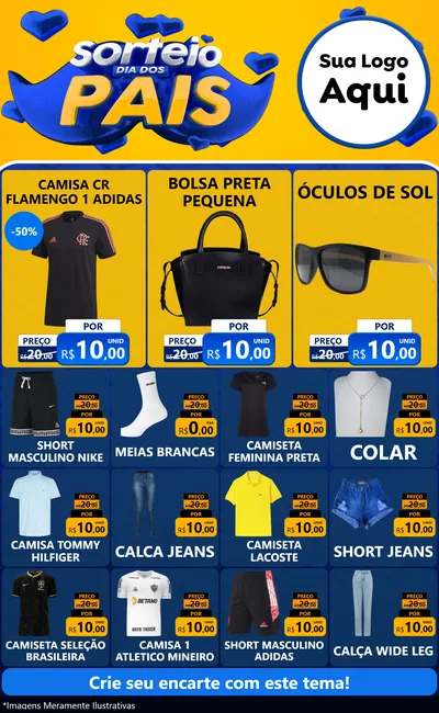 Modelo de Encarte para Encarte Grande com o tema Sorteio Dia dos Pais para Roupas e acessórios