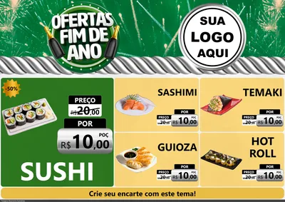 Modelo de Encarte para Encarte A4 Horizontal com o tema Ofertas Fim de Ano para Comida japonesa