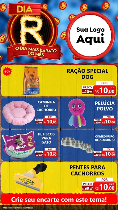Modelo de TV para TV Vertical com o tema Dia R - O Dia Mais Barato Do Mês para Pet Shop
