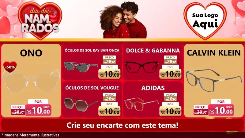 Modelo de TV para TV Horizontal com o tema Dia dos Namorados para Óticas