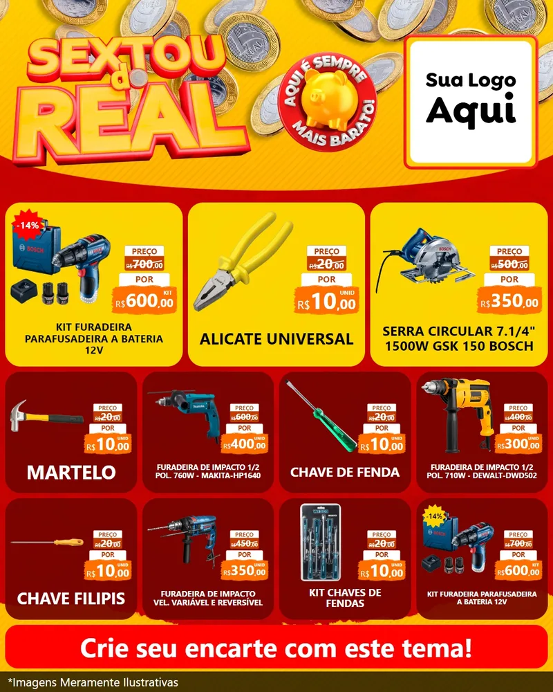 Modelo de Rede Social para Feed Instagram com o tema Sextou do Real para Maquinas e Ferramentas