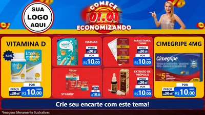 Modelo de TV para TV Horizontal com o tema Comece 1º de Janeiro Economizando para Farmácia
