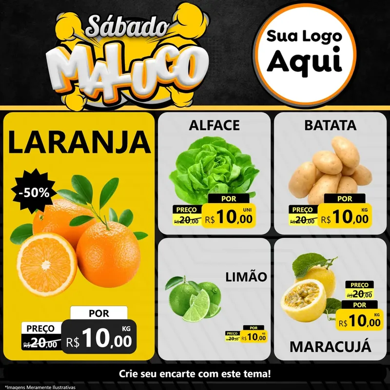 Modelo de Rede Social para Feed Facebook com o tema Sábado Maluco para Hortifrúti