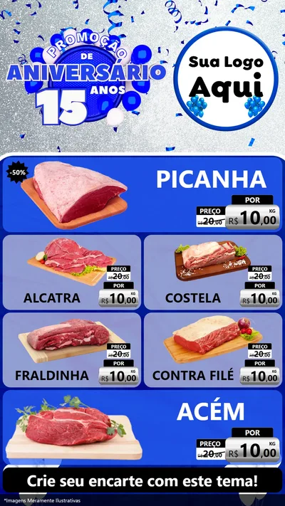 Modelo de TV para TV Vertical com o tema Promoção de Aniversário - 15 Anos para Açougue