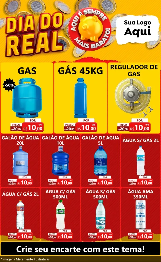 Modelo de Encarte para Encarte Grande com o tema Dia Do Real para Água e gás