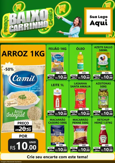 Modelo de Encarte para Encarte A4 Vertical com o tema Preço Baixo Carrinho Cheio para Supermercado