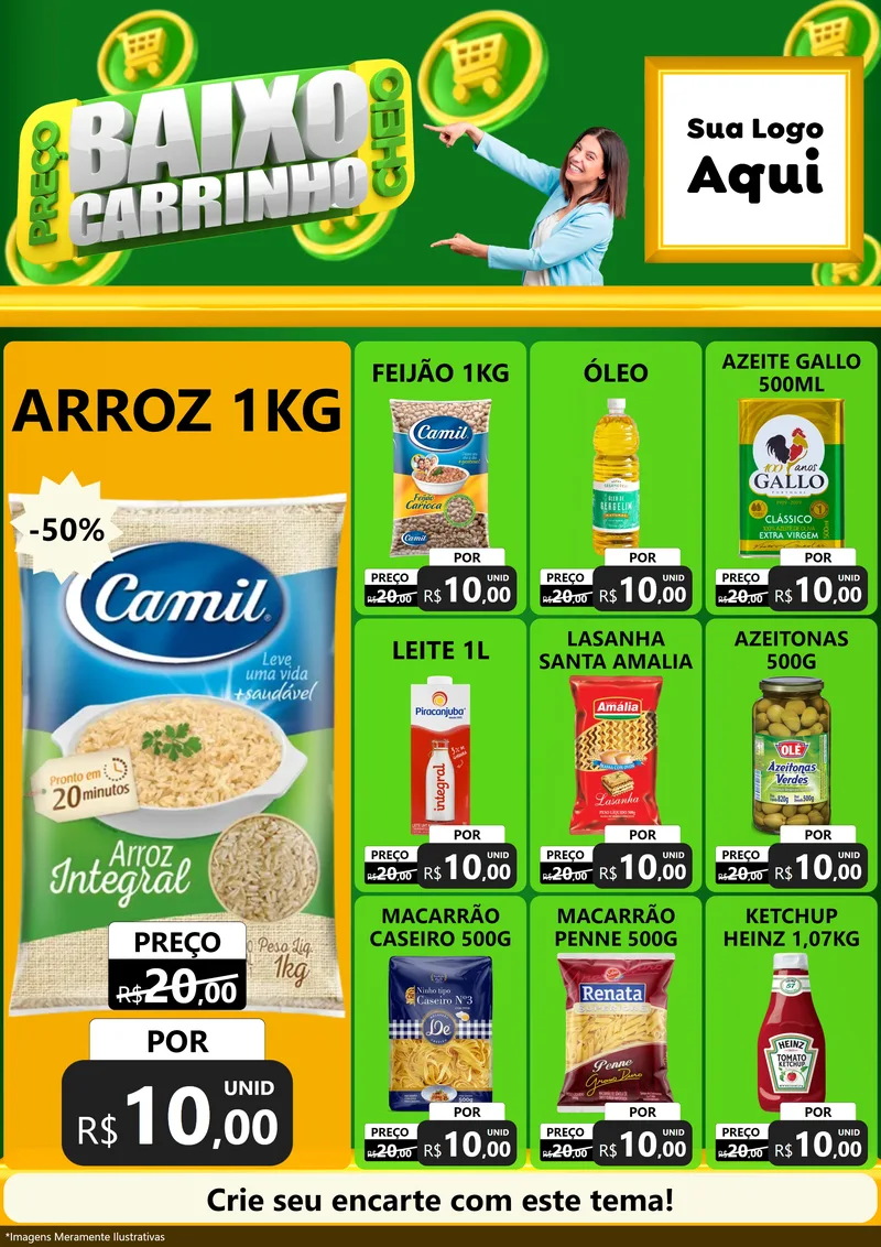 Modelo de Encarte para Encarte A4 Vertical com o tema Preço Baixo Carrinho Cheio para Supermercado