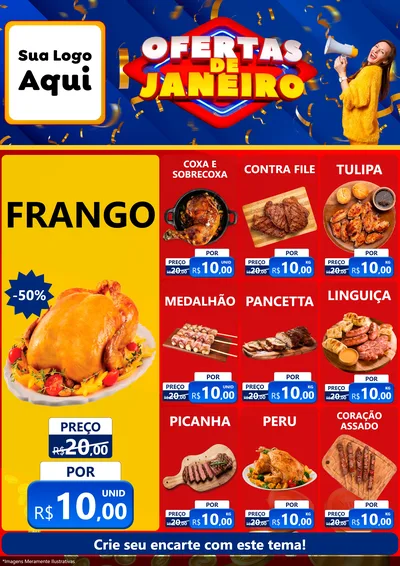 Modelo de Encarte para Encarte A4 Vertical com o tema Ofertas de Janeiro para Assados