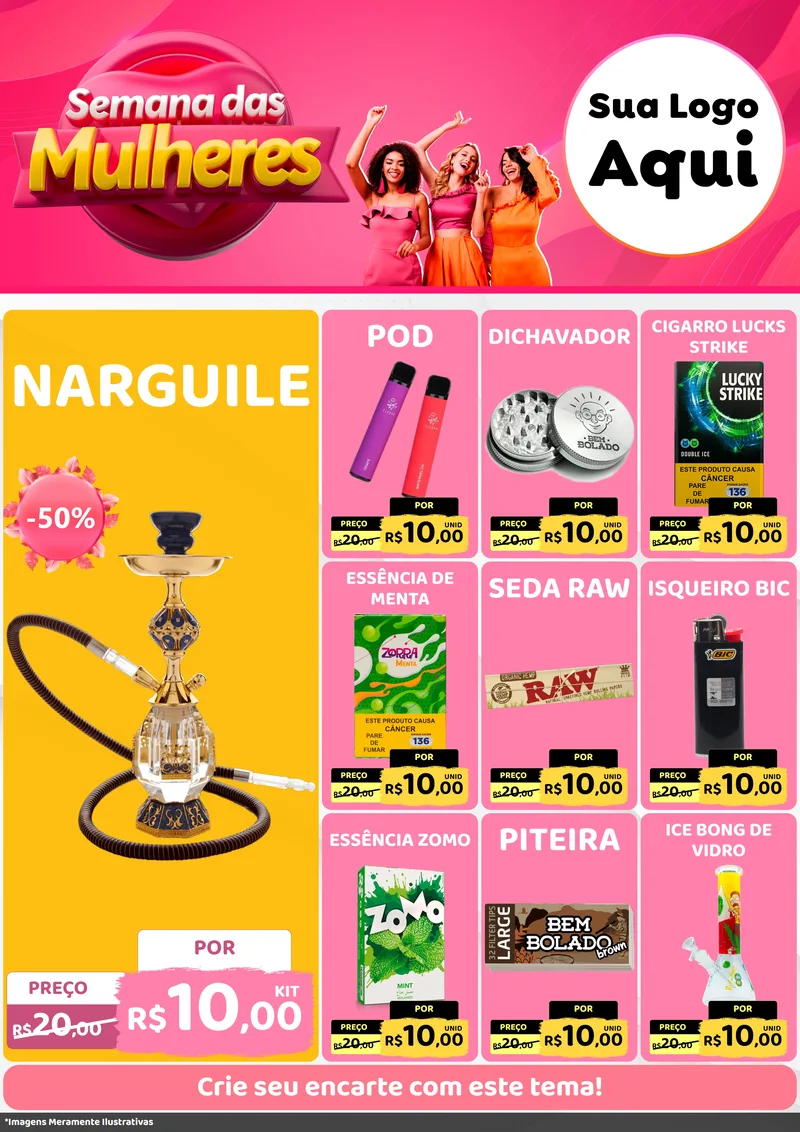 Modelo de Encarte para Encarte A4 Vertical com o tema Semana das Mulheres para Tabacaria