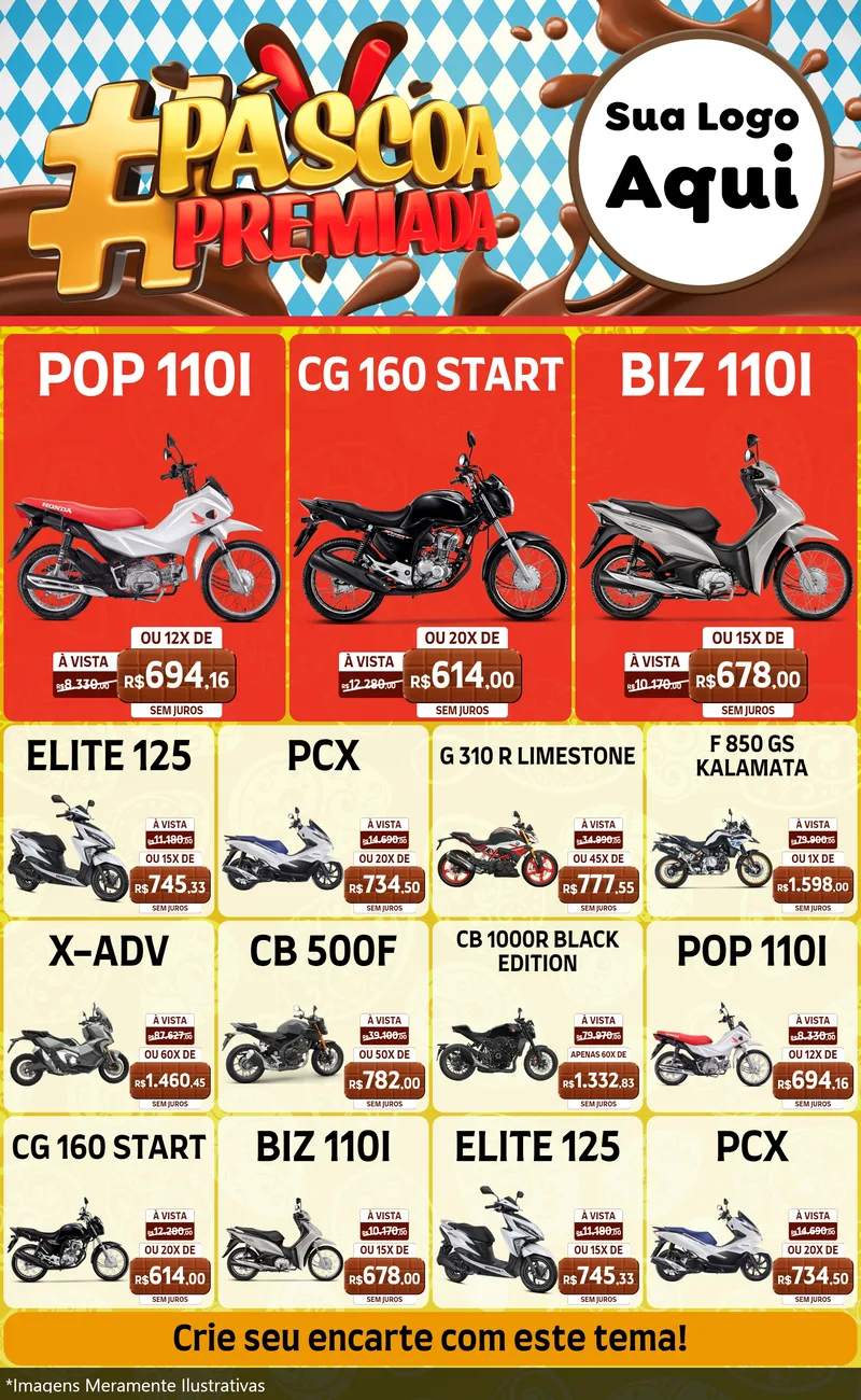 Modelo de Encarte para Encarte Grande com o tema Páscoa Premiada para Concessionaria de Motos