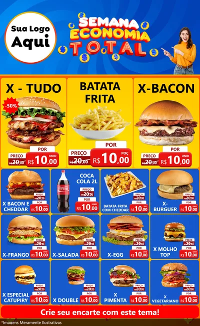 Modelo de Encarte para Encarte Grande com o tema Semana Economia Total para Hamburgueria