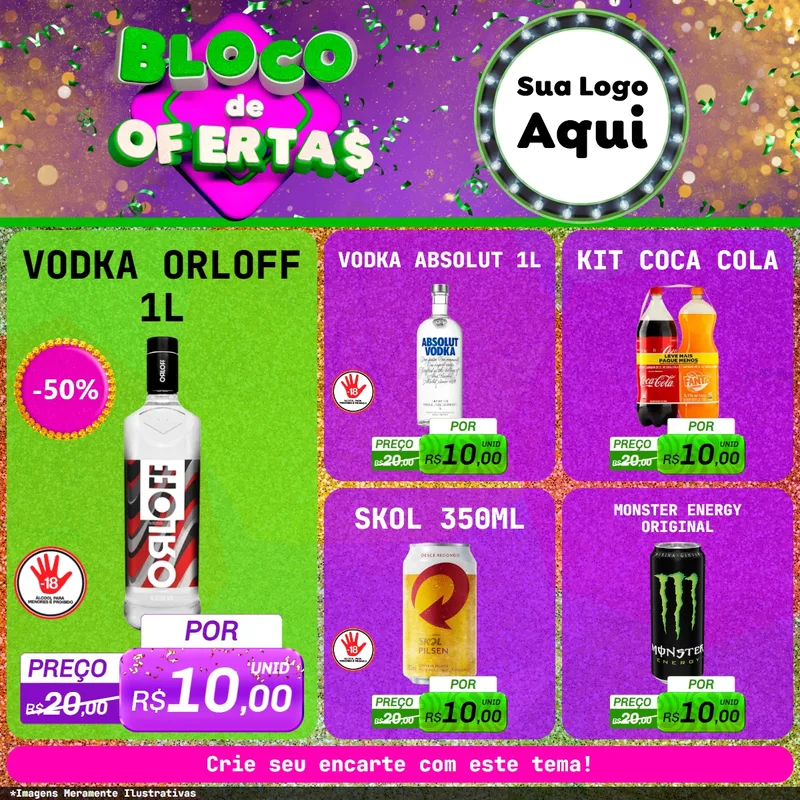 Modelo de Rede Social para Feed Facebook com o tema Bloco de Ofertas para Distribuidora de bebidas