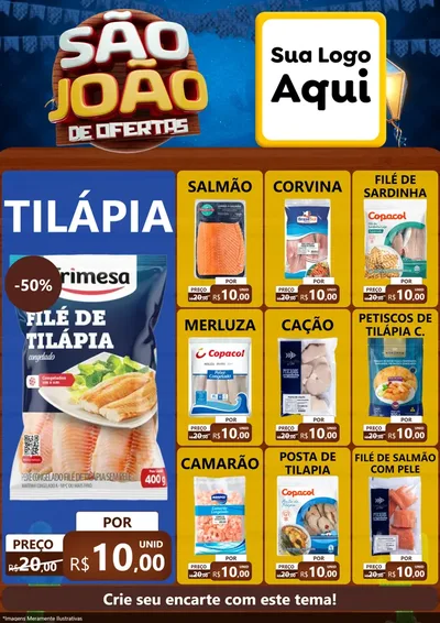 Modelo de Encarte para Encarte A4 Vertical com o tema São João Ofertas Imbatíveis! - Junina para Peixaria