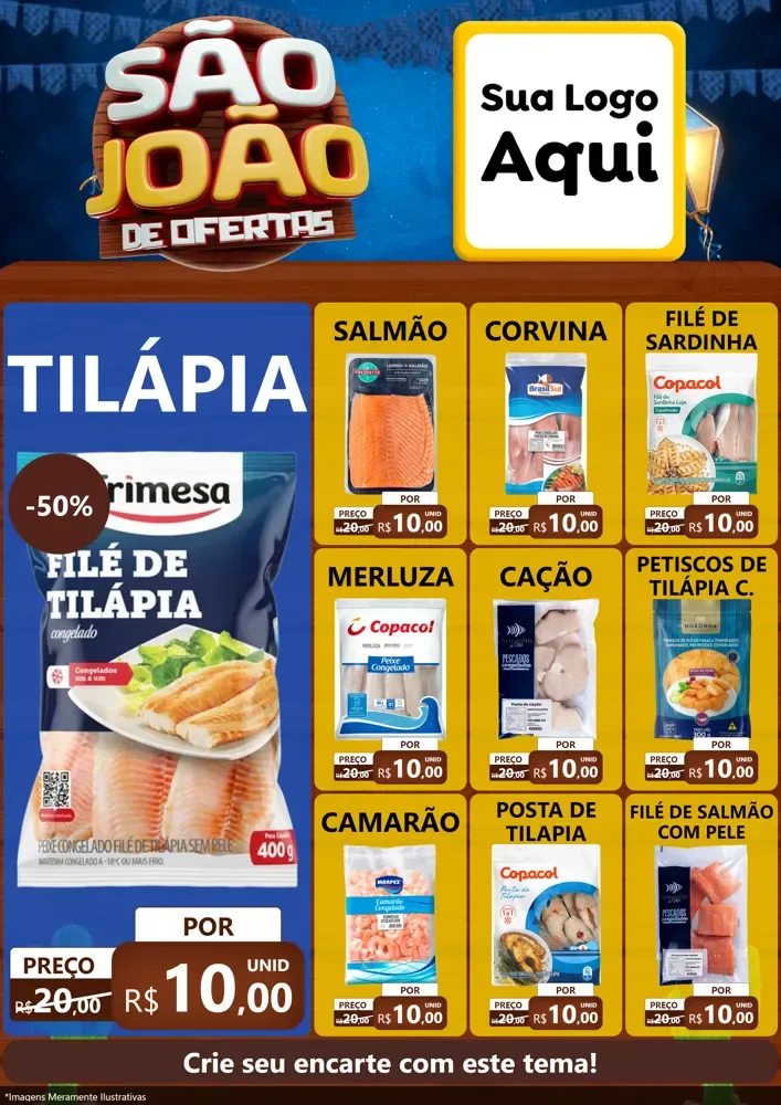 Modelo de Encarte para Encarte A4 Vertical com o tema São João Ofertas Imbatíveis! - Junina para Peixaria