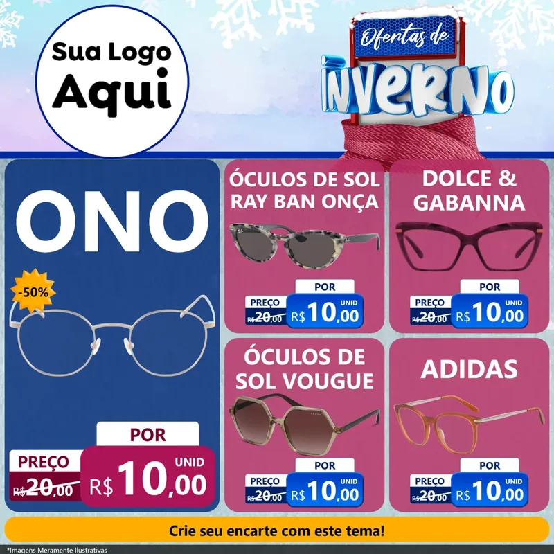 Modelo de Rede Social para Feed Facebook com o tema Ofertas de Inverno para Óticas