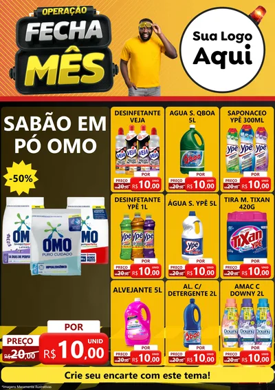 Modelo de Encarte para Encarte A4 Vertical com o tema Operação Fecha Mês para Produtos de Limpeza