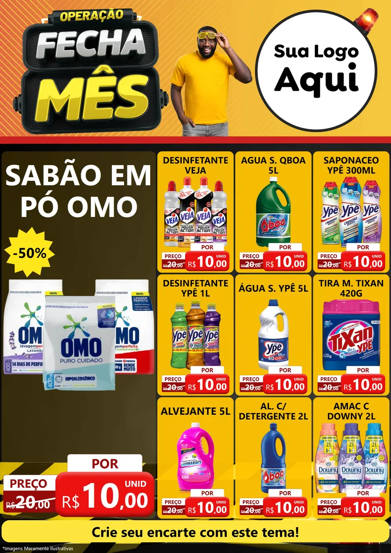 Modelo de Encarte para Encarte A4 Vertical com o tema Operação Fecha Mês para Produtos de Limpeza