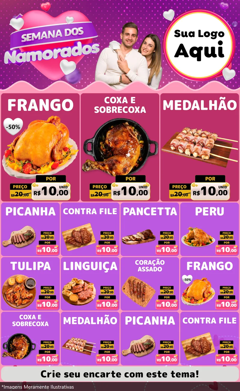 Modelo de Encarte para Encarte Grande com o tema Semana dos Namorados para Assados