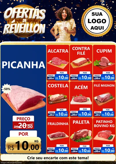 Modelo de Encarte para Encarte A4 Vertical com o tema Ofertas de Réveillon para Açougue