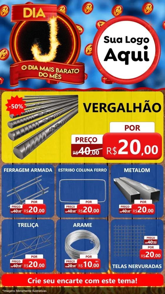 Modelo de Rede Social para Stories com o tema Dia J - O Dia Mais Barato Do Mês para Ferragens