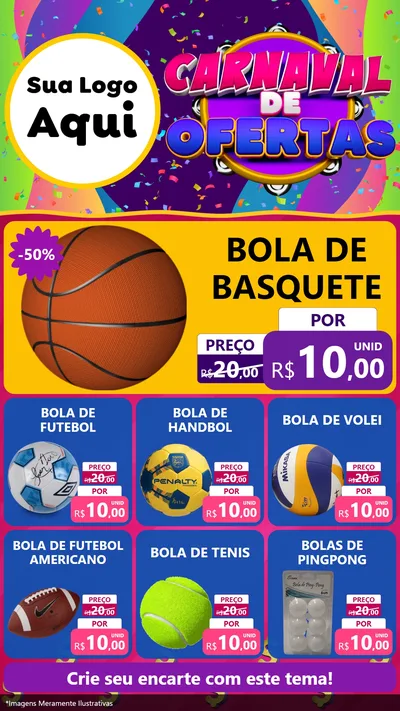 Modelo de Rede Social para Stories com o tema Carnaval de Ofertas para Artigos Esportivos